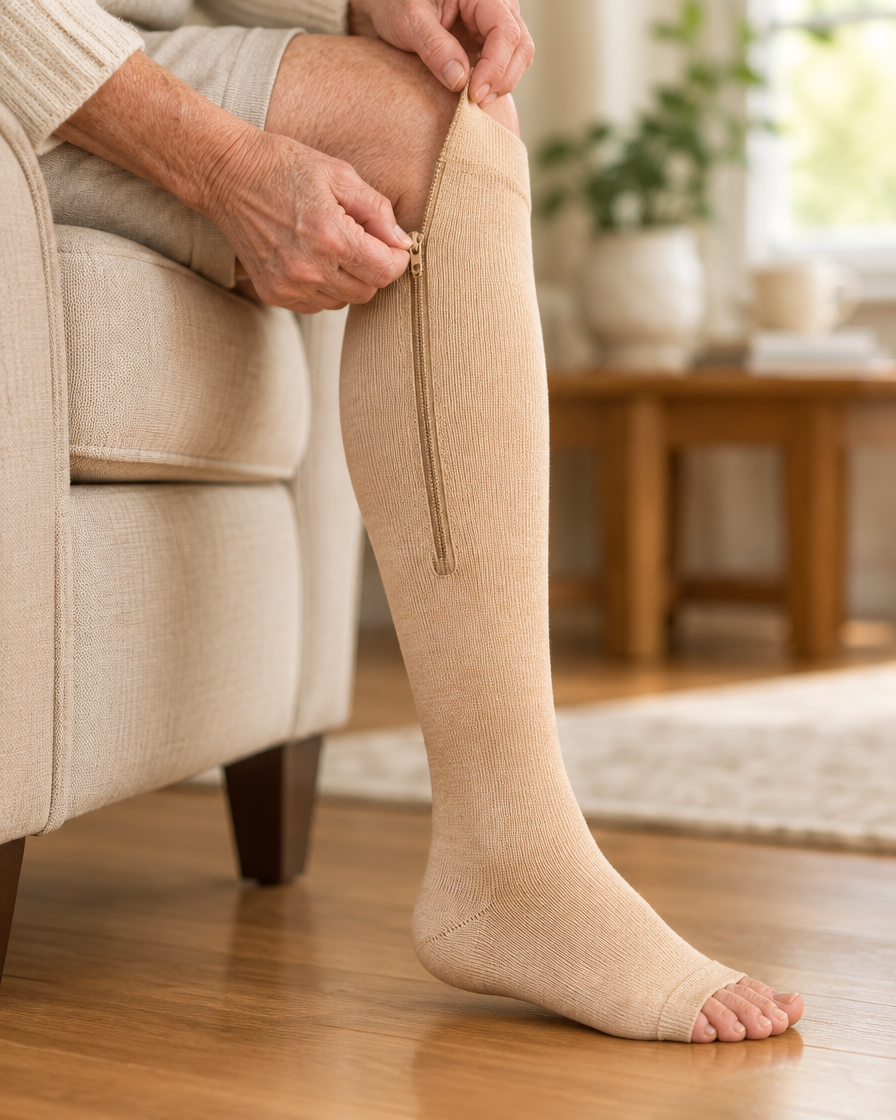 Enfiler une chaussette de compression classique
