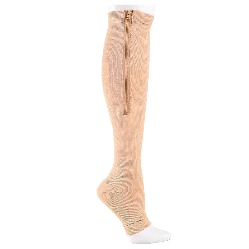 Chaussette de compression Enfilia Zip beige avec fermeture éclair latérale