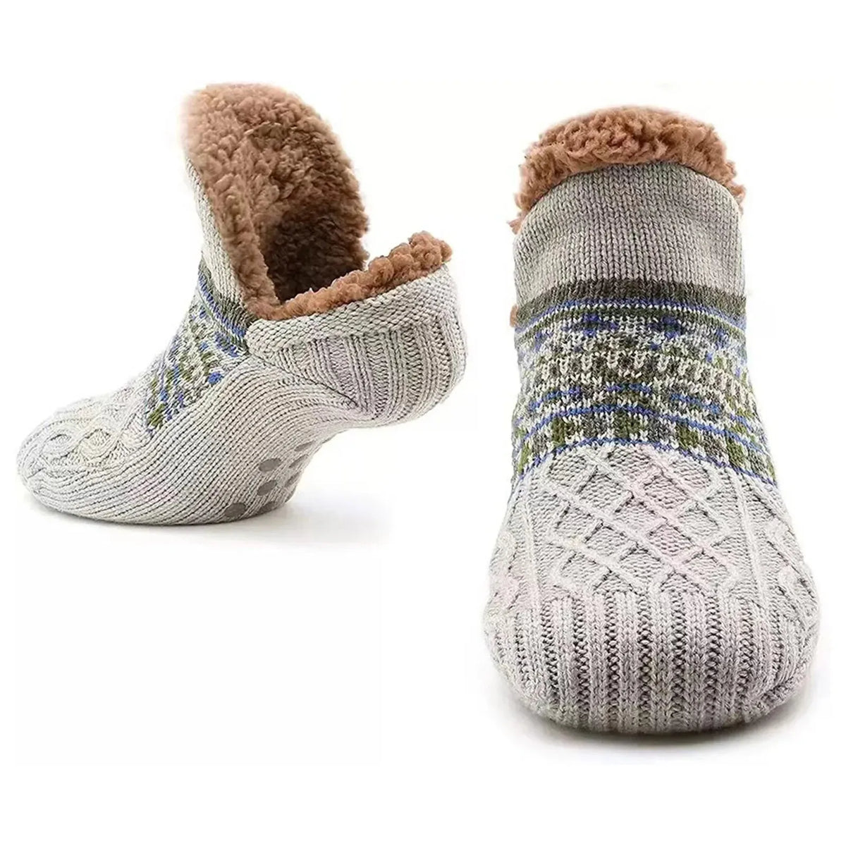 Chaussons-chaussettes antidérapants gris chiné doublés polaire