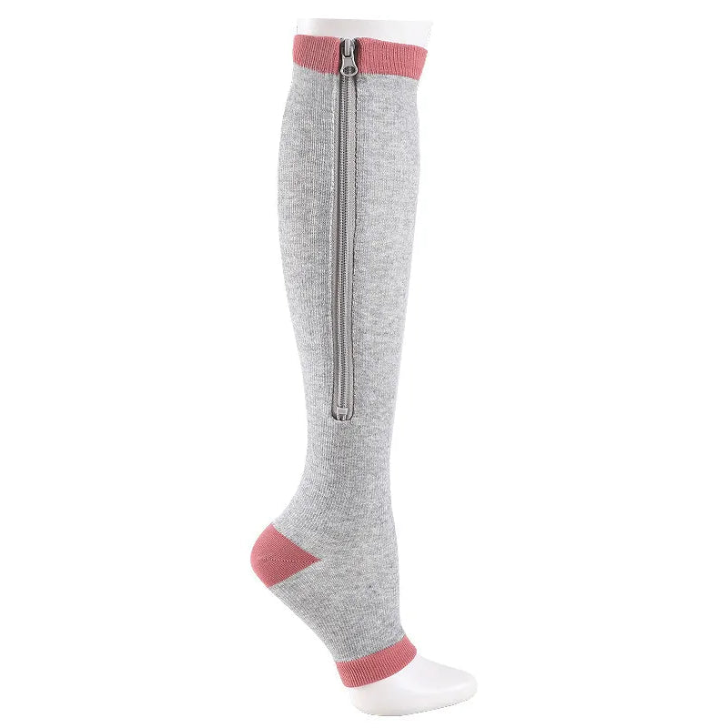 Chaussette de compression Enfilia Zip grise avec fermeture éclair latérale