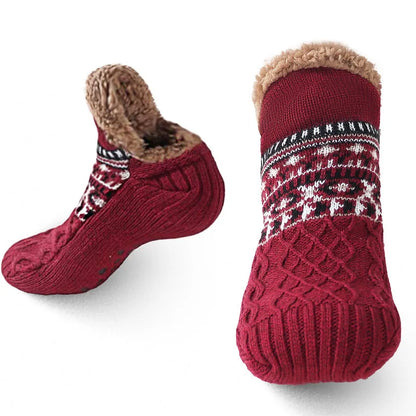 Chaussons-chaussettes antidérapants bordeaux