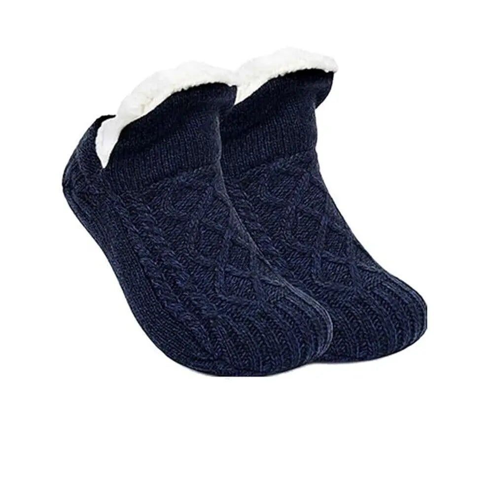 Chaussons-chaussettes antidérapants bleu marine uni